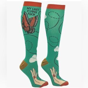 Crazy dog Green and Orange Knee-High Socks with Butterfly Design